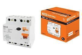 Выключатель дифференциального тока ВДТ (УЗО) 50А 4П четырехполюсный 300мА ВД1-63 SQ0203-0040 TDM от поставщика КабельСпецСтрой