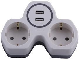 Разветвитель двухместный сетевой (+2 USB на 2.4А) с заземлением 16A 250В белый/серый ADP16-14-20 32872 STEKKER от поставщика КабельСпецСтрой Разветвитель двухместный сетевой (+2 USB на 2.4А) с заземлением 16A 250В белый/серый ADP16-14-20 32872 STEKKER от поставщика КабельСпецСтрой