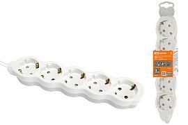 Удлинитель бытовой «Люкс» УЛ05 5 гнезд, 1,5м, с/з, с з/ш, ПВС 3х1мм2 16А/250В бело-серый TDM от поставщика КабельСпецСтрой