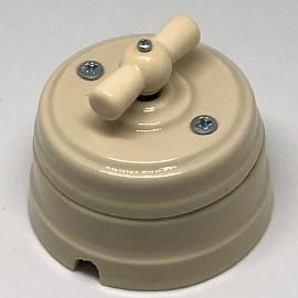 Выключатель поворотный на 2 положения, для включения из двух мест одноклавишный проходной в комплекте с подъемной рамкой D70x60 открытой установки IP20 10А фарфор слоновая кость GE70404-02 Greenel от поставщика КабельСпецСтрой