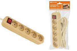 Удлинитель бытовой У05В выключатель, 5 гнезд, 3метра,2П+3, ПВС 3х1мм2 «Эко» (сосна) 16А/250В TDM от поставщика КабельСпецСтрой